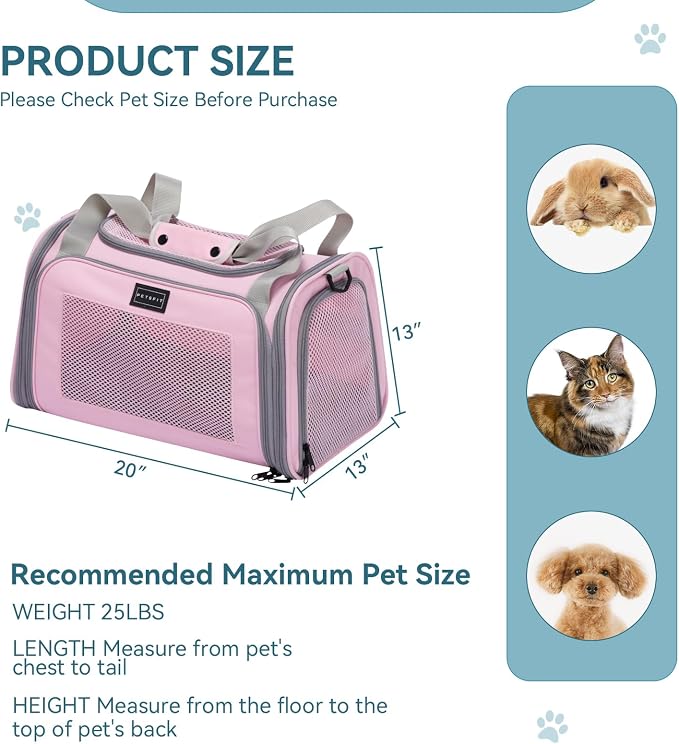 PETSFIT Cat Carrier for Large Cats, Dog Carriers for Small Dogs Under 25 Lbs, Soft Pet Carrier, Cat Crates for Indoor Cats with Cozy Extendable Mat (Large, Pink) - Image 5
