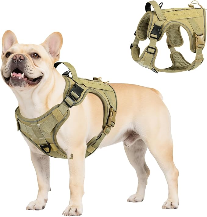 VavoPaw Heavy Duty Tactical Dog Harness for Small Dogs, No Pull Adjustable | Pet Harness Reflective Service Training Easy Control Pet Vest Military K9 Working Dog Harnesses（Army Yellow, S） by VavoPaw