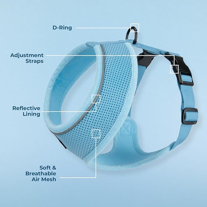 Best Pet Supplies Voyager Aerolite Over the Head Dog Harness, No Pull Breathable Air Mesh Vest, Quick Dry with Reflective Stitching, Adjustable Escape Resistant Harness - Blue, Large - Image 3