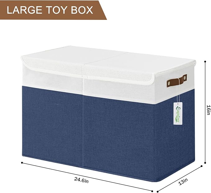 Bagnizer Large Toy Storage Box with Lids, Collapsible Sturdy Baby Storage Organizer Chest Bin Basket for Kids, Boys, Girls, Playroom, Nursery, Bedroom, Closet 25"x13"x16" (Navy Blue and White) - Image 8