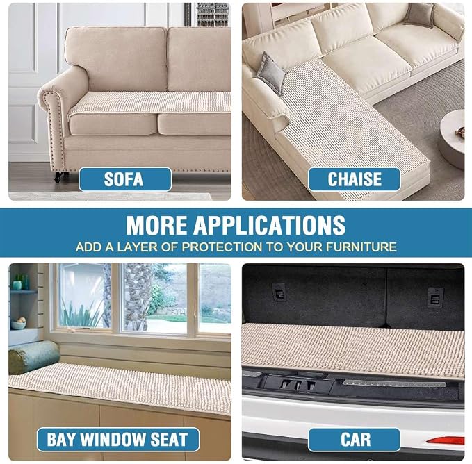 H.VERSAILTEX Plush Chenille Couch Cover for 3 Cushion Couch Anti Slip Washable Sofa Slipcovers Soft and Durable Furniture Protector for Dogs Cats Kids (27.5" x 82", Ivory) - Image 6