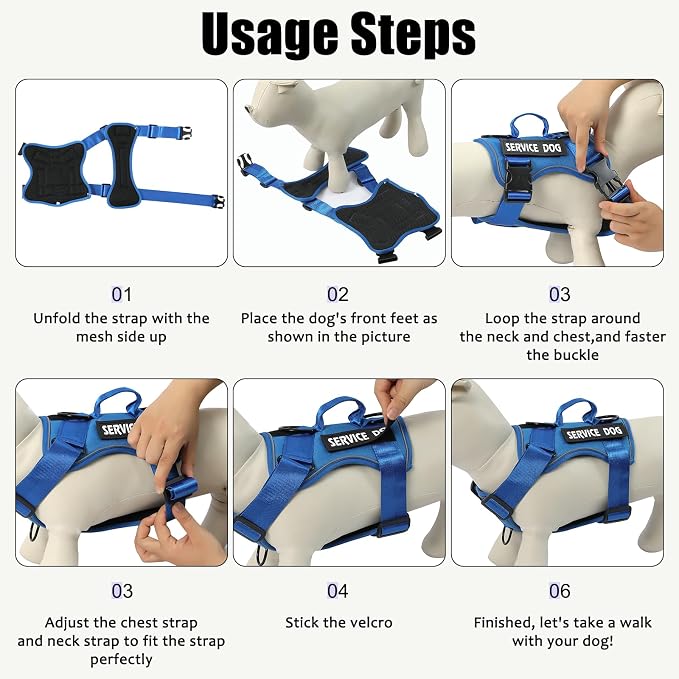 Service Dog Harness, Reflective Dog Vest Harness with 5 PCS Patches, Adjustable Soft Oxford Pet Harness, Inner Layer Mesh, Easy to Control for Small Medium Large Dogs - Image 3