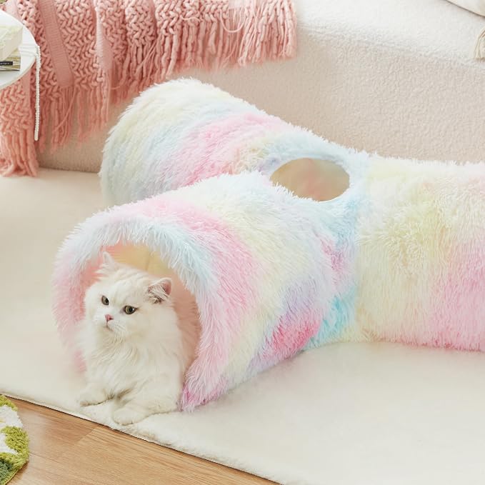 Tempcore Plush Pet Cat Tunnel Tube Cat Toys 3 Way Collapsible, Tunnels for Indoor Cats，Kitty Tunnel Bored Pet Toys Peek Hole Ball Puppy, Kitty, Kitten, Rabbit Rainbow - Image 5