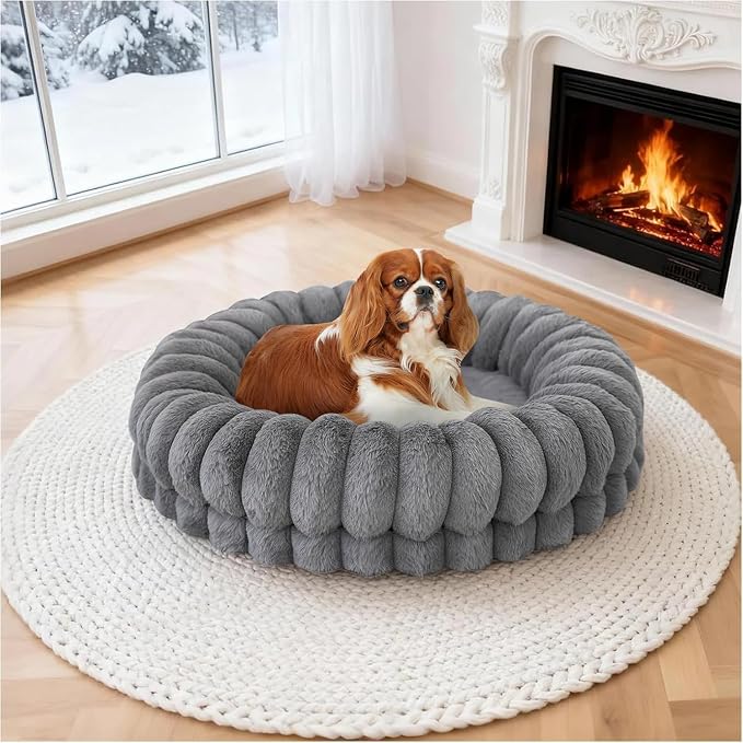 BALANCE Luxury Donut Dog Bed, 24 Inches Round Dog Beds for Small Dogs Washable, Orthopedic Calming Pet Bed for Puppy and Cats with Anti-Slip Bottom (Gray) - Image 9