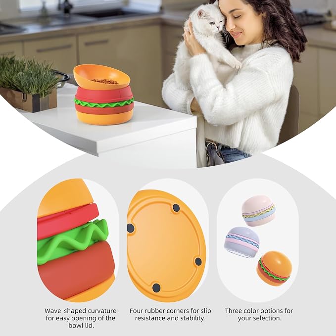 5-in-1 Dog Bowls Set, 6.1 inch Cute Colorful Hamburger-Shaped Dog Food Bowl Stackable for Easy Storage and Travel, Cat Bowls for Food and Water, Pet Bowls Suitable for Small and Medium Dogs (Orange - Image 5
