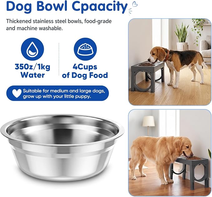 XIAZ Elevated Dog Bowls Large Breed Raised Dogs Bowl Stand Large/Medium Sized Dog Stainless Steel Food Water Bowl Stands 5 Heights Adjustable 9/11/12/14in Pet Feeder Dish Station - Image 5