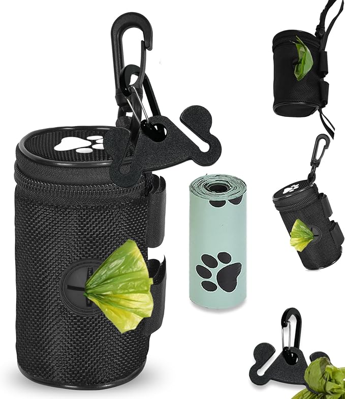 Dog Waste Bag Dispenser Pet Poop Bags Holder for Doggie Waste Bags Dispensers Soft Fabric Zipper Small Doggy Puppy Pouch for Leash Accessory Attachment with Carrier,Paw Print, No-XYBbk by Hilihali