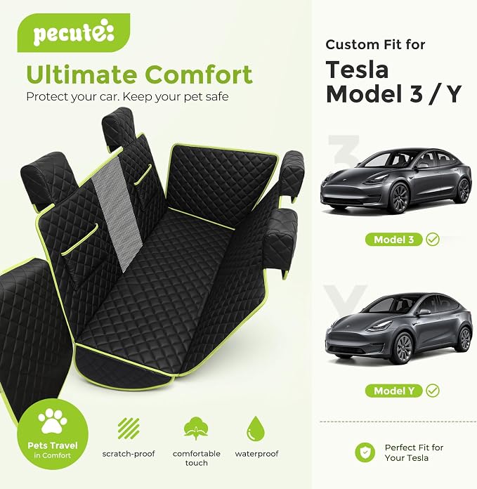 Dog Car Seat Cover for Tesla Model 3 Model Y, Scratch-Resistant Leather with 360° Full Coverage, Non-Slip Car Dog Hammock with Window Flap Insert Fixing, Waterproof Car Seat Protector for Back Seat - Image 2
