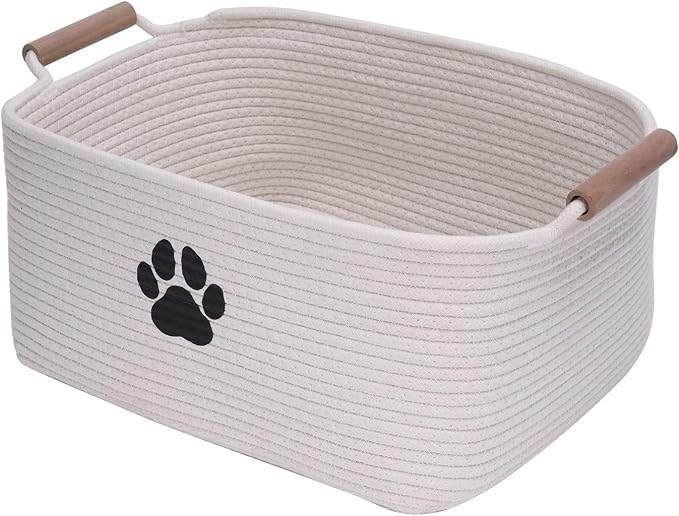 Geyecete dog toy basket Cotton Rope dog toy box with wood handle pet toy bin Blanket Storage Basket Decorative Clothes Hamper Basket Large Baskets by Geyecete