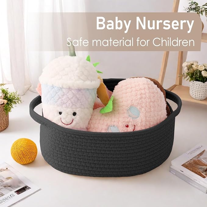 JMvicyroam Small Woven Basket, Empty Gift Basket, Black/3 Pack | Small Gift Basket, Cotton Rope, 12 x 8 x 26 in, Handles, Includes Ribbon and Bag, Birthday Gift Basket - Image 5