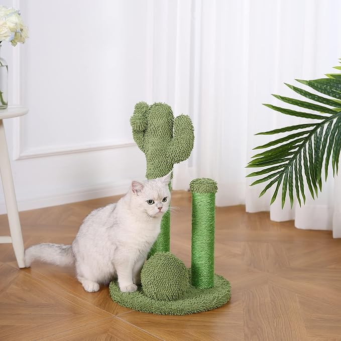 Amazon Basics Sisal Cat Scratching Post, Indoor Cactus Triple Posts for Cats & Kittens with Dangling Ball, Small, 22.4"H, Green - Image 6
