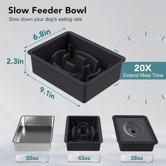 UPSKY 3-in-1 Elevated Dog Bowls Set with 4 Height Adjustable Stand, Balck | 304 Stainless Steel Bowl, No Spill Water Bowl, Slow Food Bowl, Anti-Slip, Dishwasher Safe, Suitable for Small Medium Dogs - Image 4