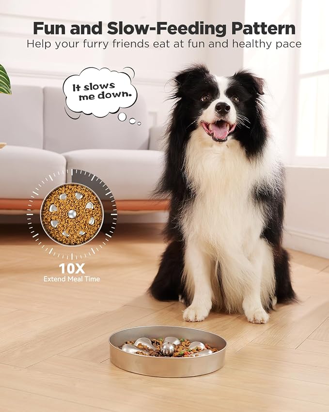 2-Pack Slow Feeder Dog Bowls – Stainless Steel Metal Bowls with Double-Sided Design, 5 Cups Large Capacity for Dry, Wet, Raw Food, Slow Feeding for All Dog Sizes, Easy to Clean, Non-Slip - Image 2