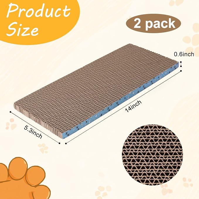 2Pack Cat Scratcher Pad, Reversible Scratching Cardboard, 14" Lx5.3 W Post Board for Indoor Cats Cardboard pad Sleep Play and Grind Claws - Image 2