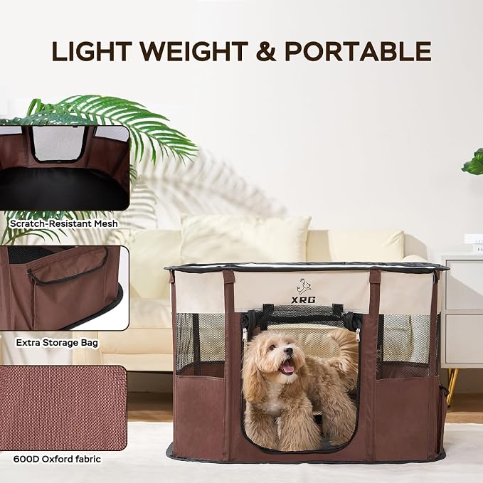 XRG Foldable Pet Playpen,Indoor Cat cage Puppy Crates M(31.5"x23.6"x21.7") | Portable Dog Crates with Upgrade Breathable Mesh，Sturdy Cat Kennel Indoor & Outdoor for Rabbit or Small Animals,Brown - Image 5