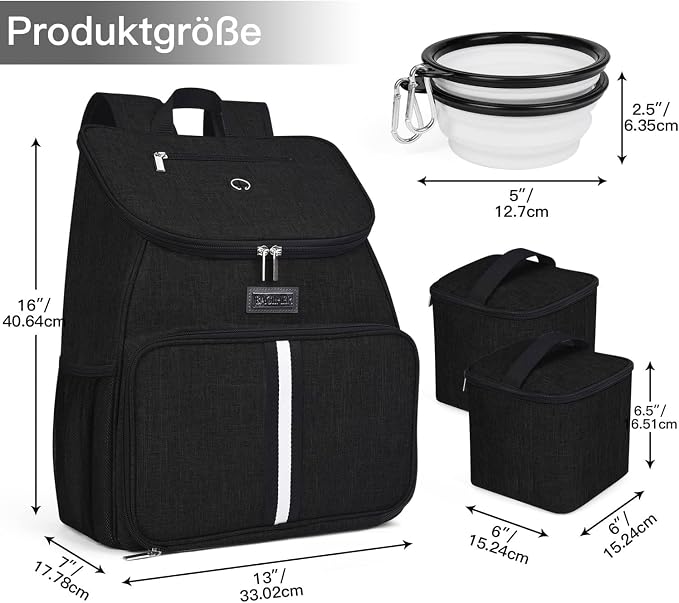 BAGLHER丨Dog Travel Bag, Airline Approved Pet Supplies Backpack, Dog Travel Backpack Accessories Set with 2 Silicone Collapsible Bowls and 2 Food Baskets. Black - Image 3
