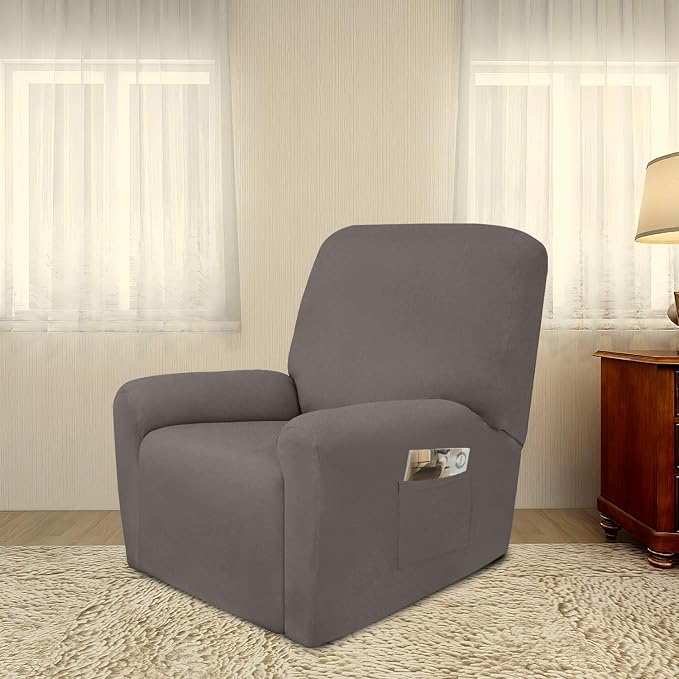 PureFit Stretc Recliner Chair Covers Fleece Soft Couch Covers for Sofa | Taupe 4-Pieces Recliner Slipcover Pocket Couch Protector, Fleece Sofa Cover Washable with Non Slip Elastic Bottom - Image 2