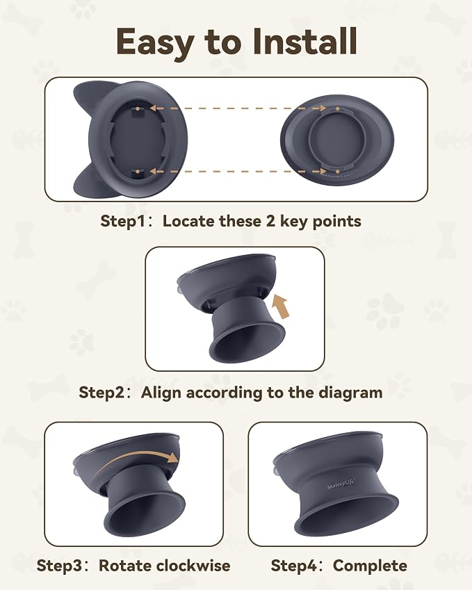 MateeyLife Raised Cat Bowls, Cat Food Bowl Elevated for Kittens & Small Dogs, 15°Tilted Protect Pets' Neck and Anti Vomiting, Whisker Friendly Food & Water Feeding Bowl, 6 oz Each - Gray - Image 8