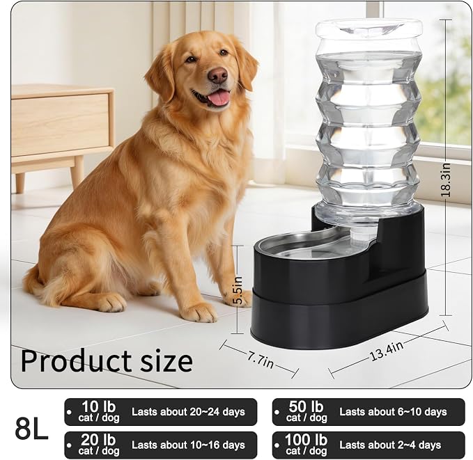 RIZZARI 8L Elevated Dog Waterer: Comfort Height Design | Gravity Fed/No Power Needed/Anti-Spill Base/for Senior Dogs & Large Breeds/Living Room/Garden/ Easy-Clean - Image 2