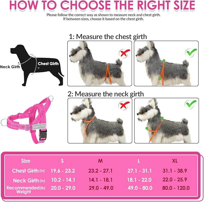 SlowTon No Pull Dog Harness with Front Clip - Heavy Duty, Soft Padded | Neck & Chest Adjustable, Tactical Pet Vest and Leash Set for Large Medium Sized Dogs, for Easy Walk & Training, Fuchsia L - Image 6