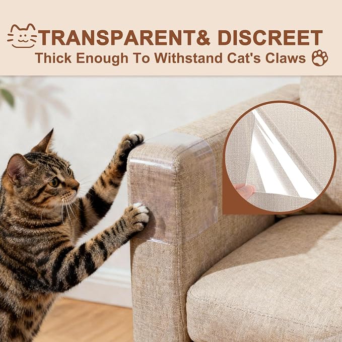 Anti Cat Scratch Furniture Protector, Couch Protector from Cat Claws, Transparent Sofa Guard Shield Single Sided Sticky Cats Scratch Deterrent Tape Couch Corner Guard 196.85x11.81 Inches, 1 Pack - Image 4