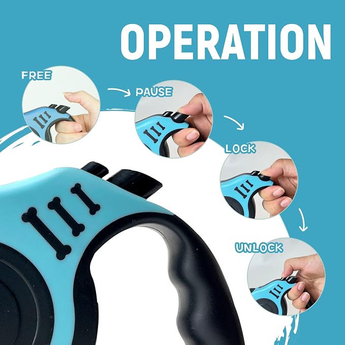 Retractable Dog Leash Automatic Telescopic Tractor Dog Tape | Pet Tape 10/16 FT Durable and Convenient, with Non-Slip Handle, Suitable for Small and Medium-Sized Dogs Lake Blue - Image 3