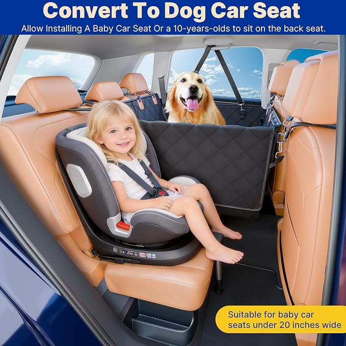 Convertible Back Seat Extender for Dogs, Foldable 400lbs Hard Bottom Dog Car Seat Cover for Back Seat, Waterproof Dog Hammock Bed Backseat Cover for Dogs in Car SUV Truck Pet Seat Cover Black L - Image 3