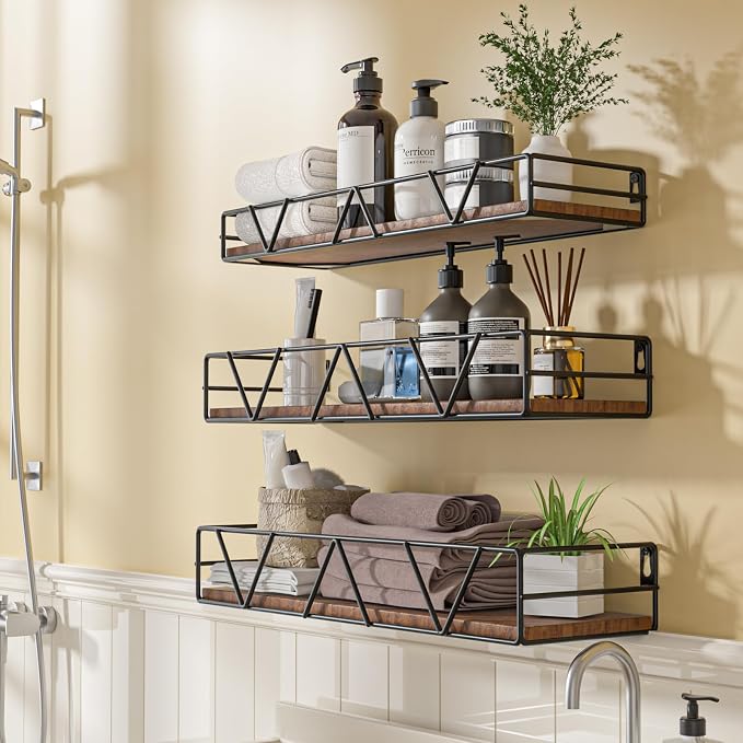 Floating Shelves Set of 3, Wood Wall Shelf, Farmhouse Shelf for Bedroom | Wall Mounted Floating Shelf for Living Room, Bedroom, Bathroom, Kitchen, Office - Image 5
