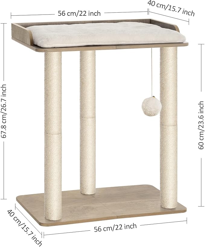 26.7in Large Cat Tree Tower Condo, Cat Scratch Posts for Indoor Cats, Big Plate, Three 23.6in Full Sisal Scratching Posts, Greige - Image 7
