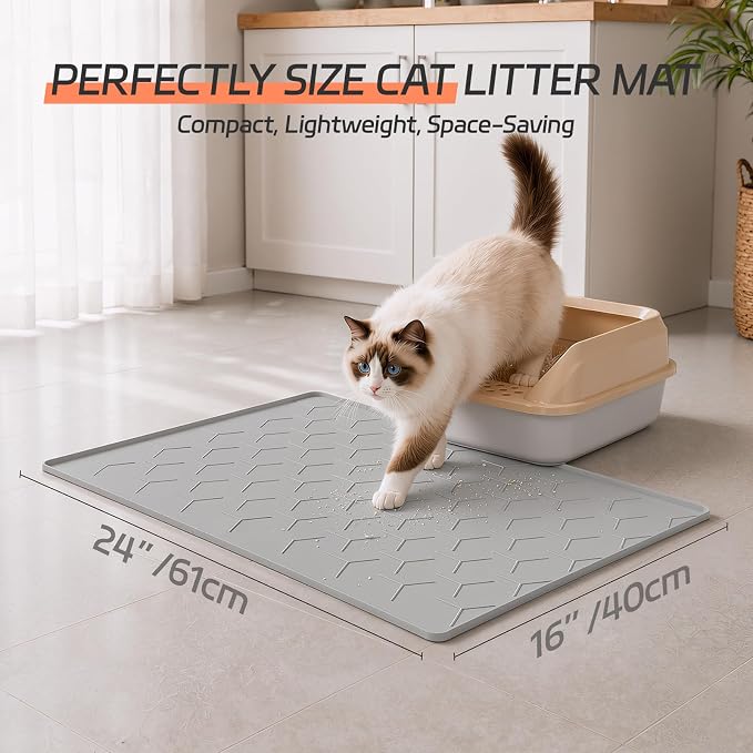 Bulkniu Silicone Cat Litter Mat, 24"x16", Raised Edge Waterproof, Grey | Litter Trapping & Recycling, Easy to Clean, Non-Slip, Durable Safe & Odorless, Paw Friendly - Image 6