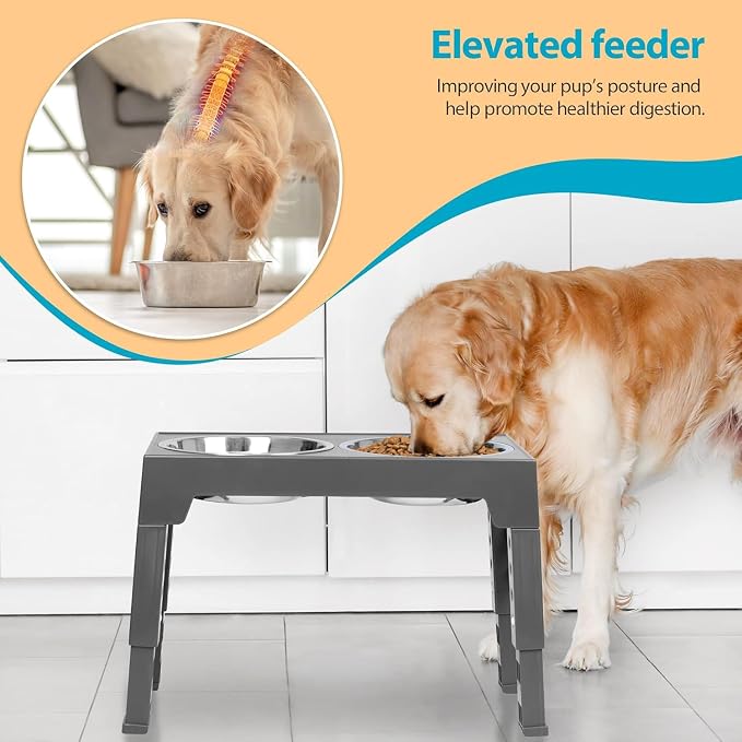 Niubya Elevated Dog Bowls with 2 Stainless Steel Dog Food Bowls, Raised Dog Bowl Adjusts to 5 Heights (3.15", 8.66", 9.84",11.02", 12.2") for Small Medium and Large Dogs - Image 4