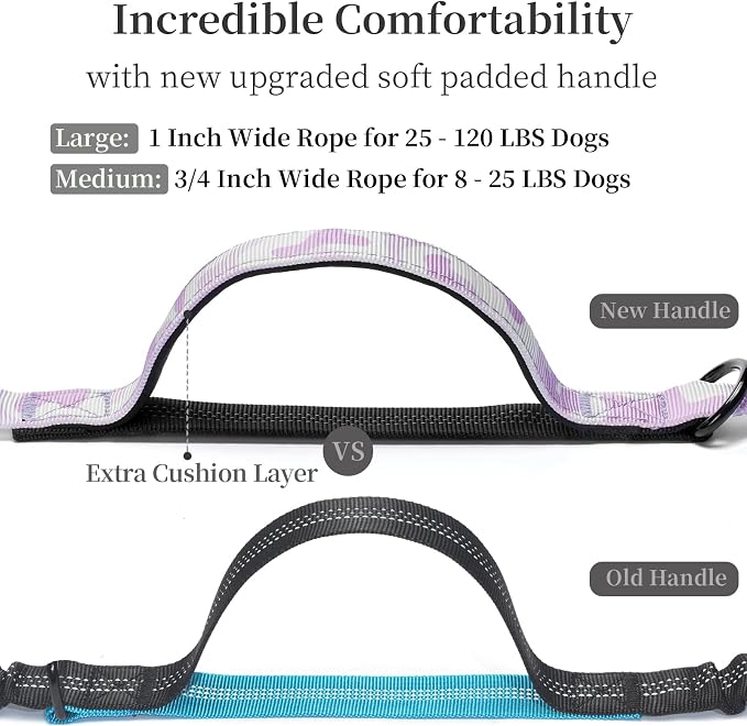Hands Free Dog Leash with Zipper Pouch, White-Purple Mix, Large | Waist Leash, Dual Padded Handles, Shock-Absorbing Bungee, Adjustable Waist Belt, Walking and Running - Image 3