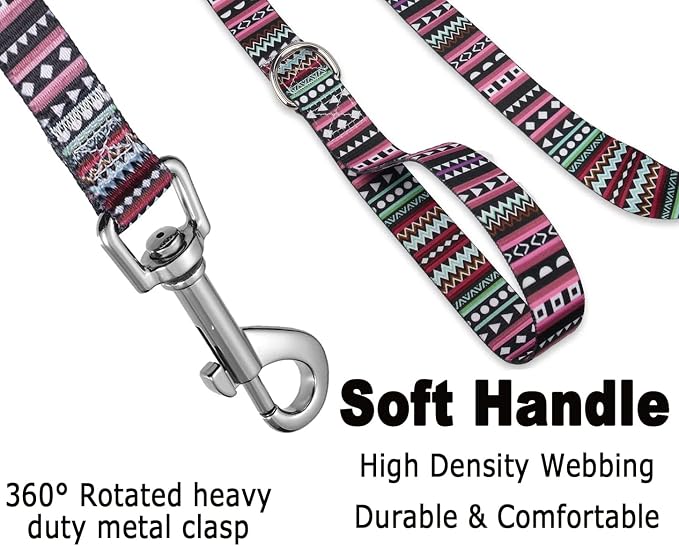 Mihqy Dog Collar and Leash Set with Bohemia Floral Tribal Geometric Patterns - Soft Ethnic Style Collar Adjustable for Small Medium Large Dogs(Bohemian Purple Set,L) - Image 4
