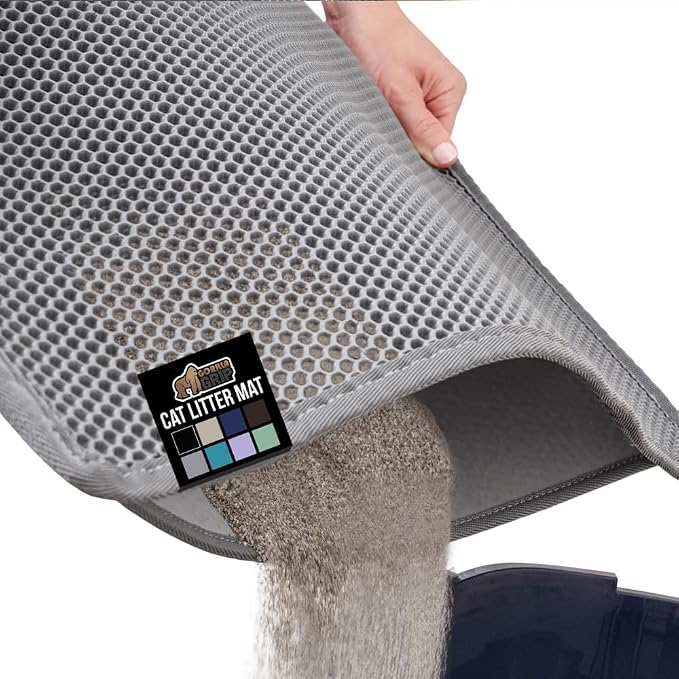 GORILLA GRIP Honeycomb Cat Litter Box Mat, Two Layer Trapping Waste Mats, Soft On Paws, Litter Box Supplies and Essentials for Indoor Cats, Traps Excess, Water Resistant for Floors, 30x24 Gray by Unknown