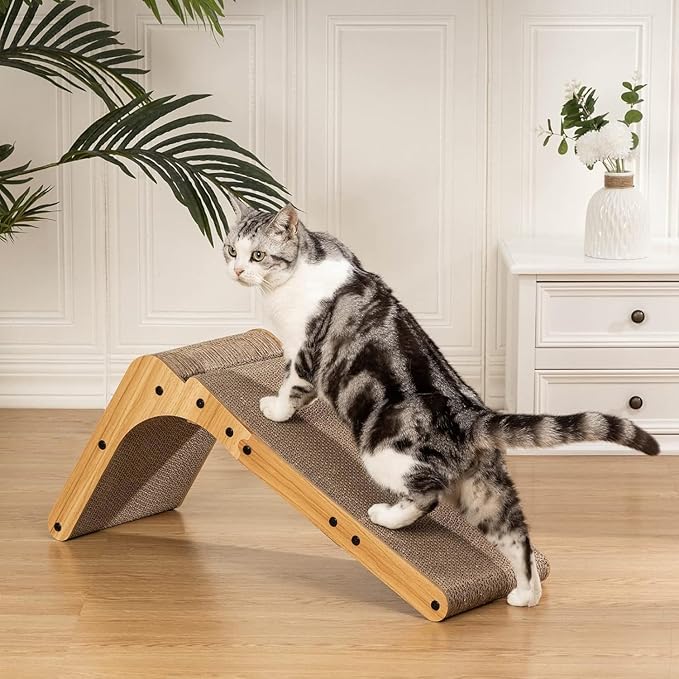 Poils bebe L Shape Cat Scratcher, 26.8 Inch Cat Scratchers for Indoor Cats | Protecting Furniture Cat Scratch Pad, Cardboard Cat Scratching with Ball Toy, Catnip, Large - Image 5