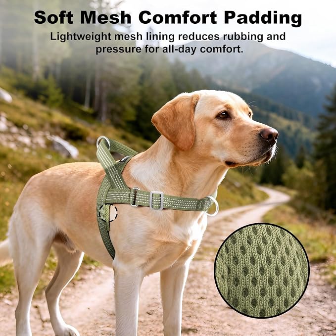 No Pull Dog Harness with Handle, Adjustable Soft Mesh Padded Vest | Reflective Walking Harness with Front Clip for Small Medium Large Dogs, Quick Fit No Escape for Training, Ranger Green, M - Image 4