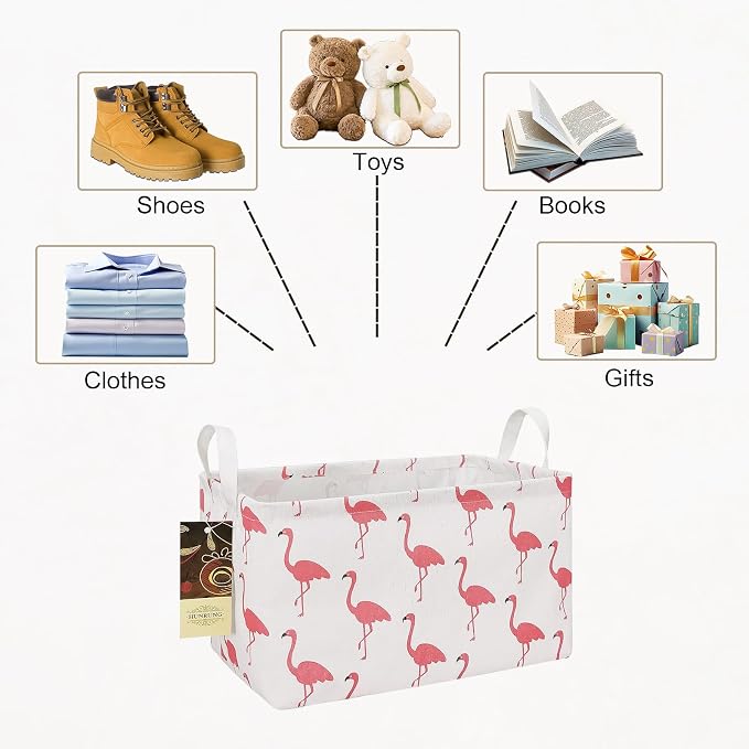 Rectangle Foldable Storage Basket Handles For Home, Flamingo | Waterproof reinforced handles, perfect for shelf use, organizes clothes, daily items and pet supplies - Image 8