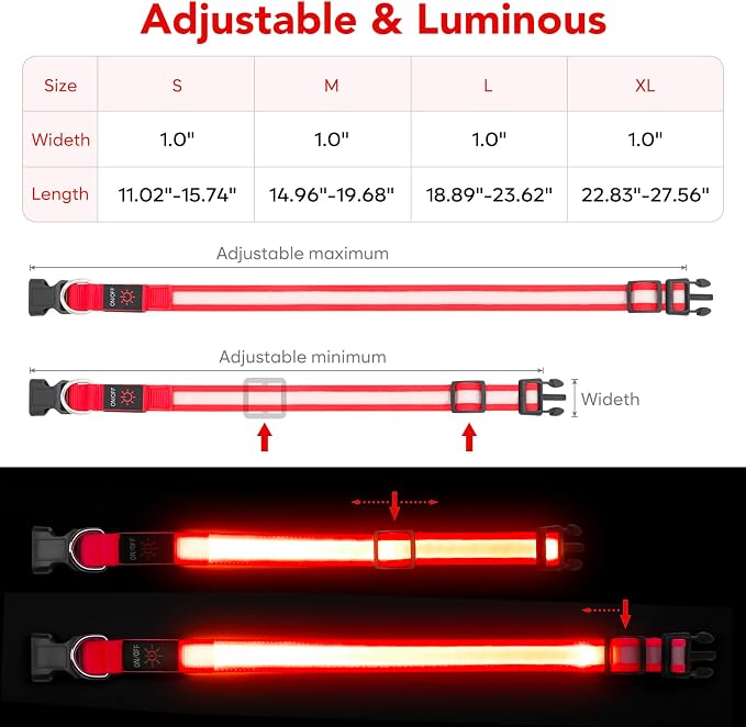Vizpet LED Dog Collar, Light Up Dog Collar Adjustable USB Rechargeable Super Bright Safety Light Glowing Collars for Dogs(Large,Red) - Image 5