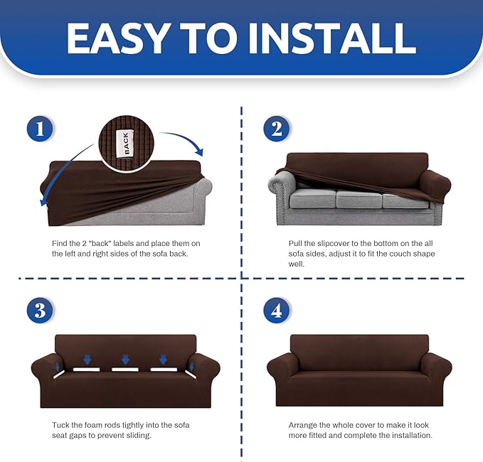 KEKUOU Stretch Oversized Couch Covers for Sofa Slipcover,Chocolate | 1-Piece Washable Sofa Cover (94"-110") 4-Seater Furniture Protector, Soft Jacquard Non-Slip Elastic Bottom for Dogs & Kids - Image 5