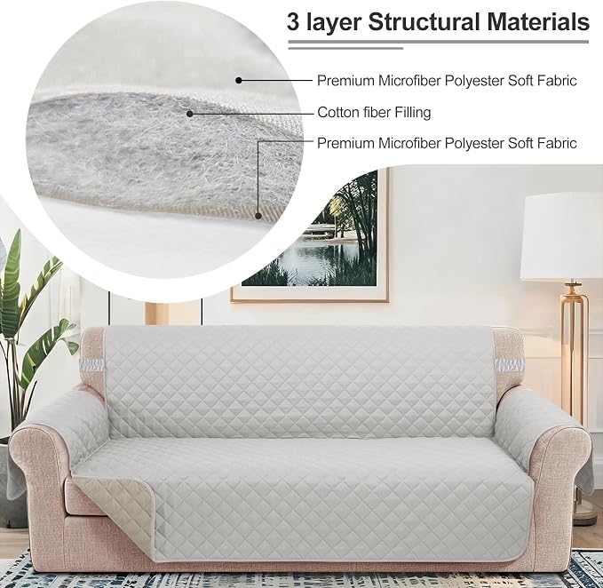 Reversible Couch Cover for 3 Cushion, Sofa, Light Grey/Beige | Couch Cover for Sofa, Pet Friendly Water Repellent Couch Sofa Cover, Washable Furniture Protector with Elastic Straps - Image 4