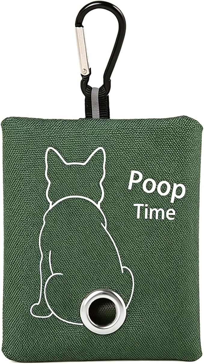 Green Dog Poop Bag Dispenser for Leash (Military green) | Carabiner Clip, Easy Bag Dispensing, Leash Attachable, Funny Design by Trantranapa