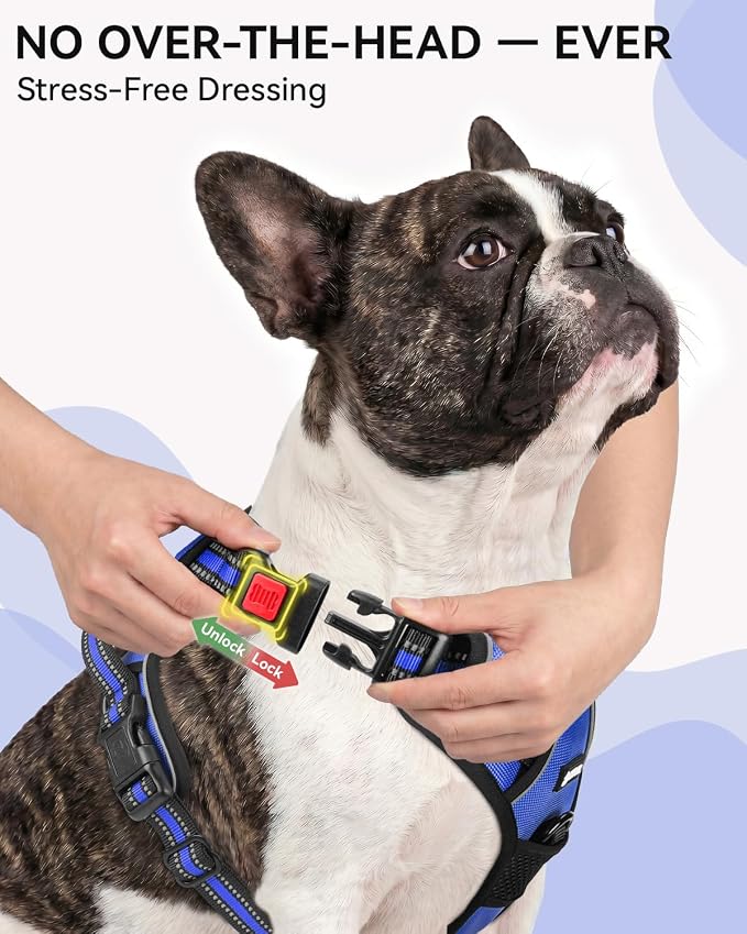 Joytale No Pull Dog Harness & Seat Belt, Easy On 3-Buckle, L, Navy Blue | Front Clip Reduces Pulling, Escape-Resistant Design, Adjustable Fit, Soft Padding for Comfort, Secure Tether for Safer Travel - Image 2
