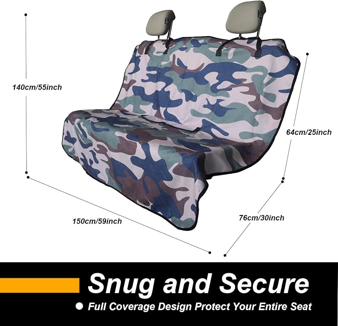 Back Seat Cover for Car Trucks Van SUV Jeep,Waterproof Rear Bench Towel Seat Covers for Dogs and Kids,Automotive Backseat Protector (Camouflage) - Image 4