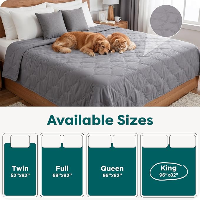 FurHaven Waterproof Blanket & Furniture Protector Cover with Non-Slip Backing, Machine Washable, Jumbo/King, Quilted Twill, Gray - Image 3