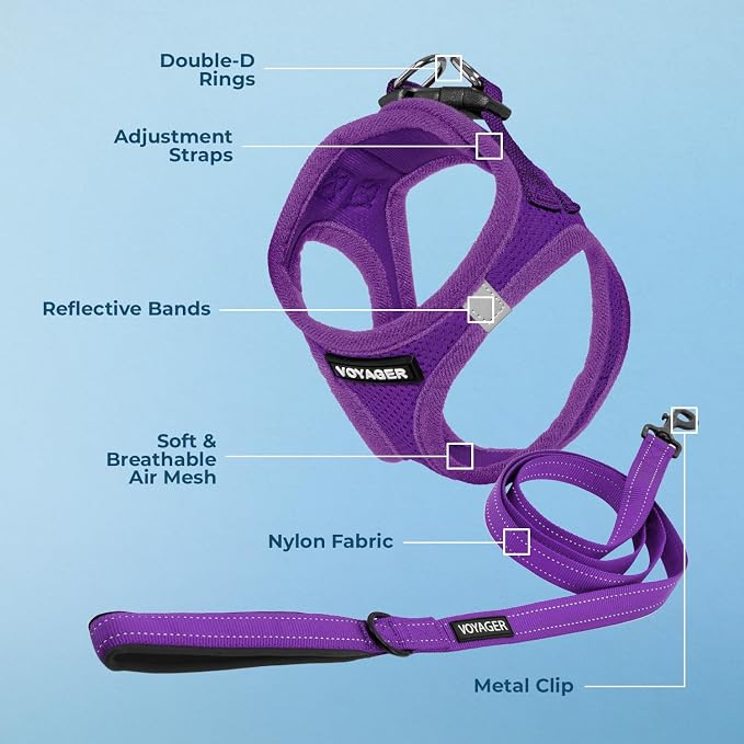 Best Pet Supplies Voyager Step-in Air All Weather Mesh Harness and Reflective Dog 5ft Leash Combo with Neoprene Handle, for Small, Medium and Large Breed Puppies - Purple, Large - Image 3