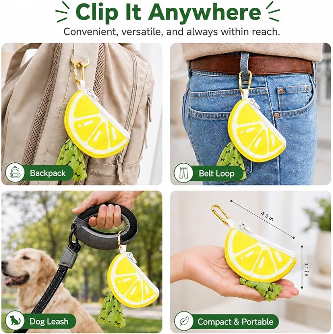 Lemon Dog Poop Bag Holder - Cute Leash Dispenser for Dog Walking | Dog Poop Bag Holder & Trash Carrier, Leash Attachable Dispenser for Poop Bags, Cute Durable Walking Accessory - Image 4