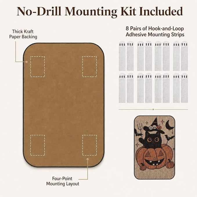 2 Pack Cat Wall Scratcher, Art Cat Scratching Board for Cats | Wall Mounted Cat Scratch Pad, Water-Based Ink, Hook&Loop Strips, Floor or Wall Use, 16.7x11x1 Inch, Pumpkin - Image 4