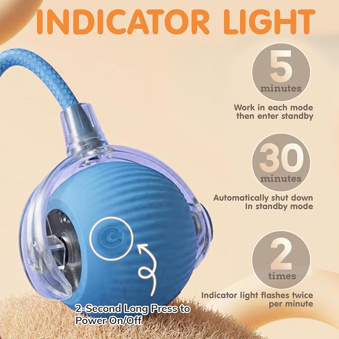 Rocfish Durable Interactive Cat Toys for Indoor Cats (Blue, 01) | Smart Automatic Cat Chase Ball Toy, Upgraded Speedy Tail Kitten Toy for Bored Indoor Adult Pets - Image 2
