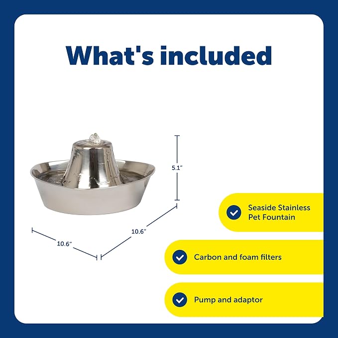 PetSafe Seaside Stainless Cat & Dog Fountain, 60 oz, 2 Filters & Pump | 60 Oz Capacity, 360-Degree Flow, Triple-Filter with 2.5x More Activated Carbon, Scratch/Rust-Resistant Stainless Steel - Image 4