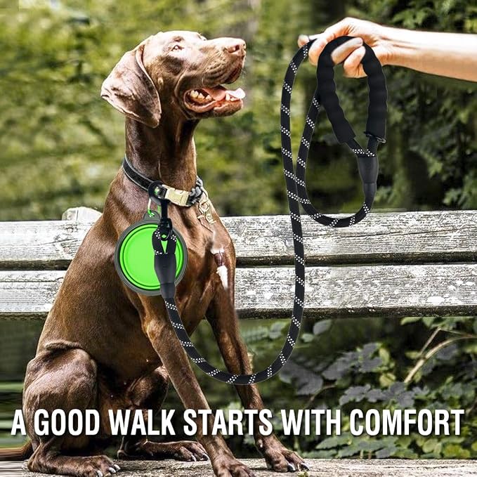 COOYOO 2 Pack Dog Leash 5 FT Heavy Duty - Comfortable Padded Handle - Reflective Dog Leash for Medium Large Dogs with Collapsible Pet Bowl - Image 2